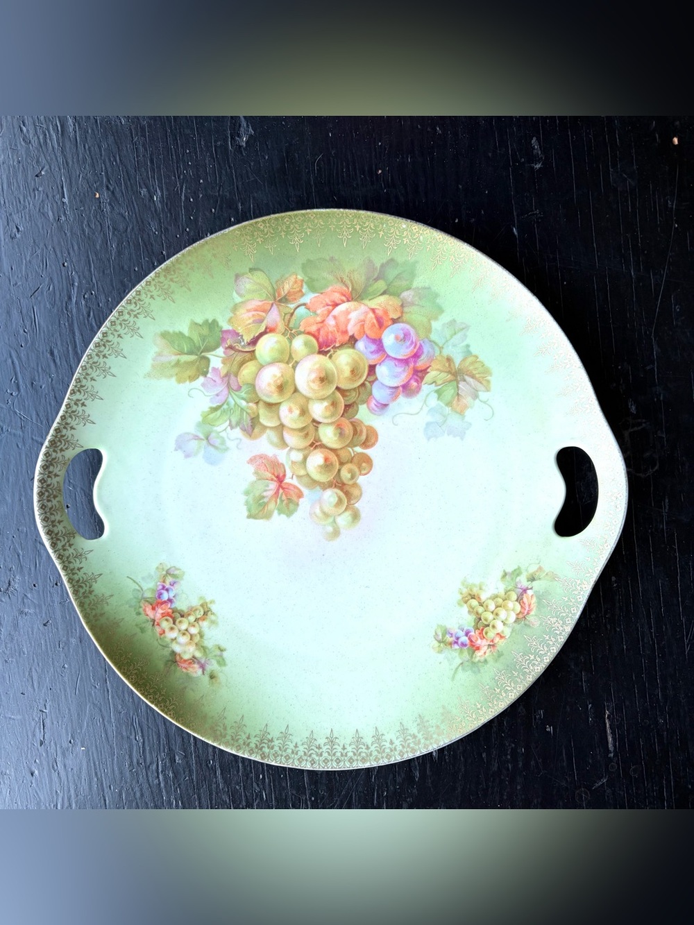 Austrian  Cake Plate With Handles Hand painted